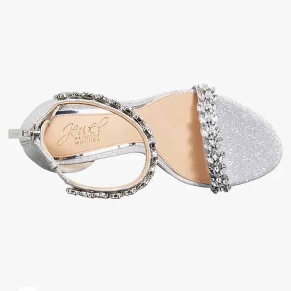 NWT Jewel Badgley Mischka Mayra Silver Ankle Strap Evening Shoes Size 6.5. - Picture 5 of 13